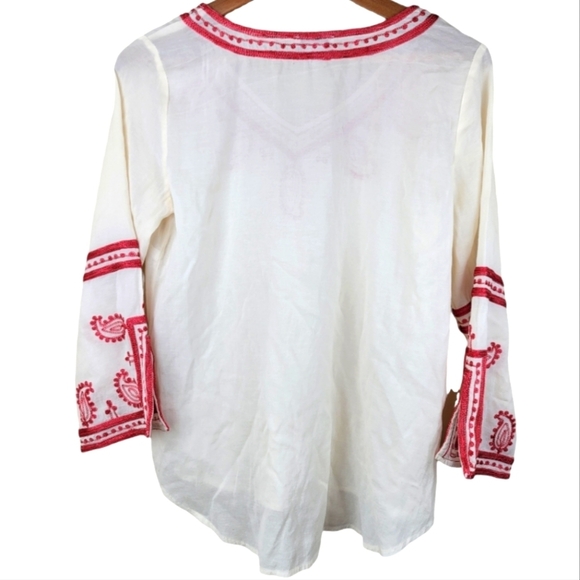 LUCKY BRAND TOPANGA DAYS BOHO White‎ and Red Embroidered Pesant Tunic/Top/Blouse - Picture 4 of 11